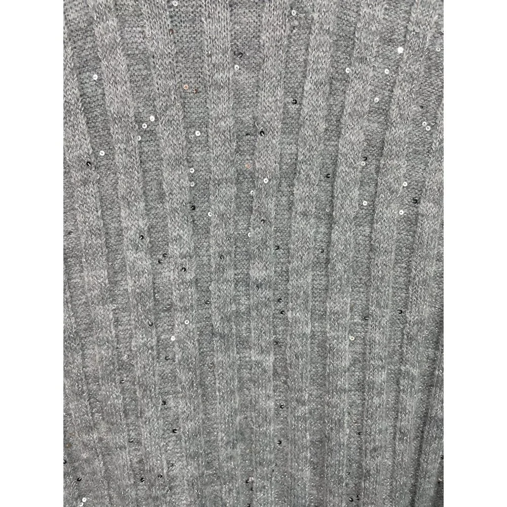Ophelia Roe Gray Ribbed Knit Sweater Dress Sequins & High Neckline Womens Size 3 - Picture 5 of 9